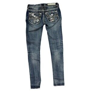 Rock Revival Jeans Y2K Distressed Rip Plaid Pocket Thick Stitch 25 Western Rodeo